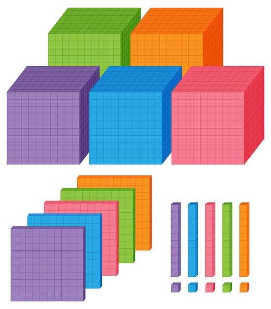 Ilustración colorida de cubos y barras geométricas