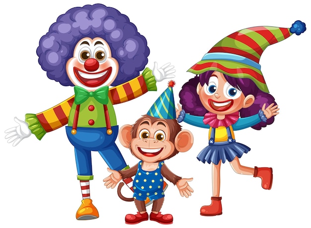 Ilustración colorida de la fiesta del payaso y el mono