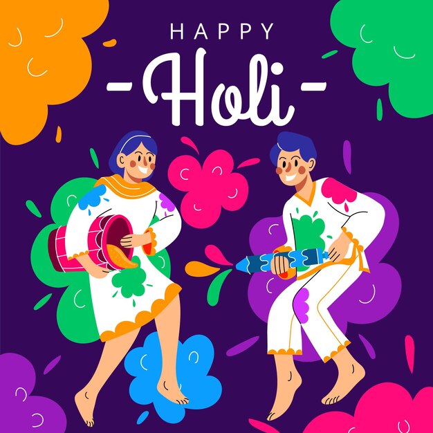 Vector gratuito ilustración colorida de holi gulal