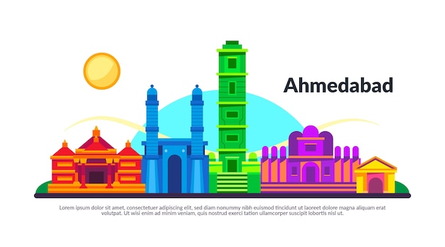 Ilustración colorida del horizonte de ahmedabad