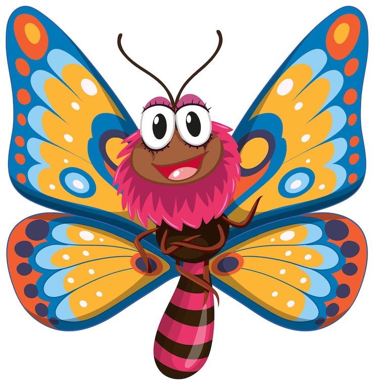 Vector gratuito ilustración colorida de la mariposa de dibujos animados