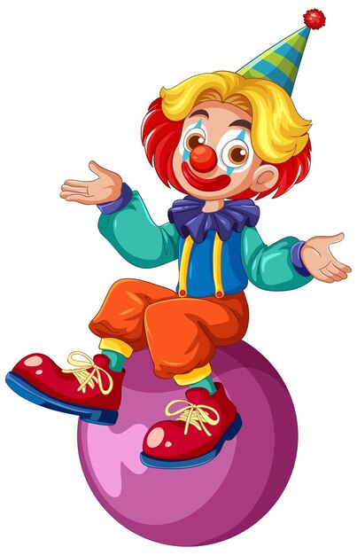 Ilustración colorida de un payaso equilibrado en una pelota