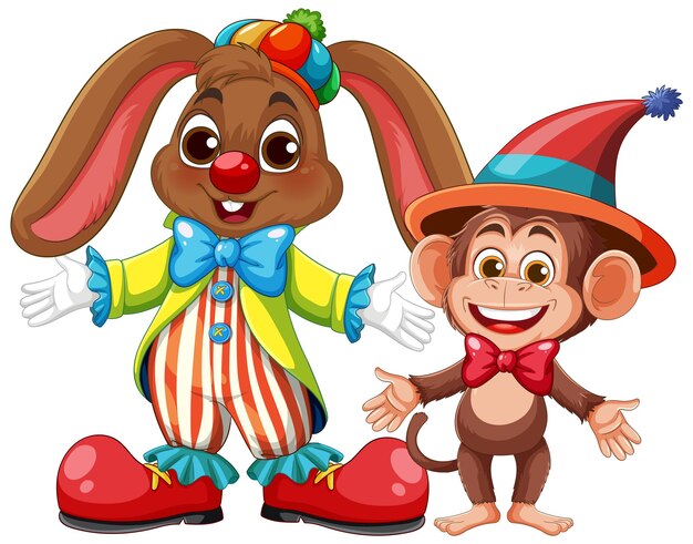 Ilustración colorida de un payaso y un mono de dibujos animados