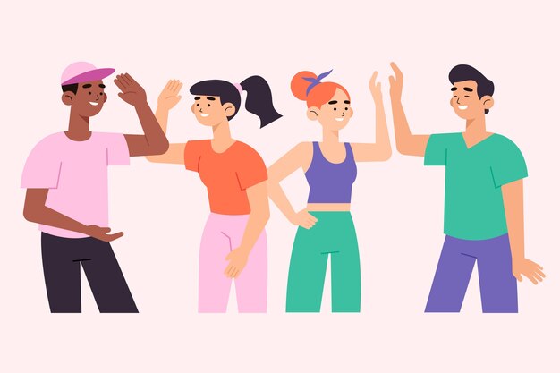 Ilustración colorida con personas dando cinco