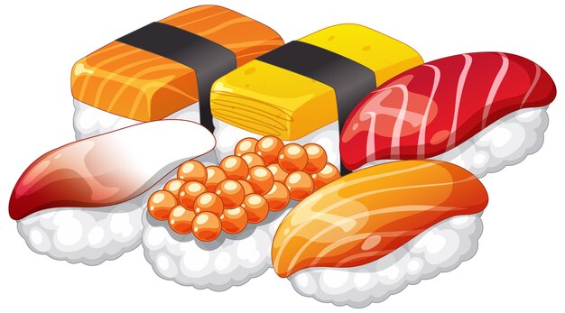 Ilustración colorida de un plato de sushi