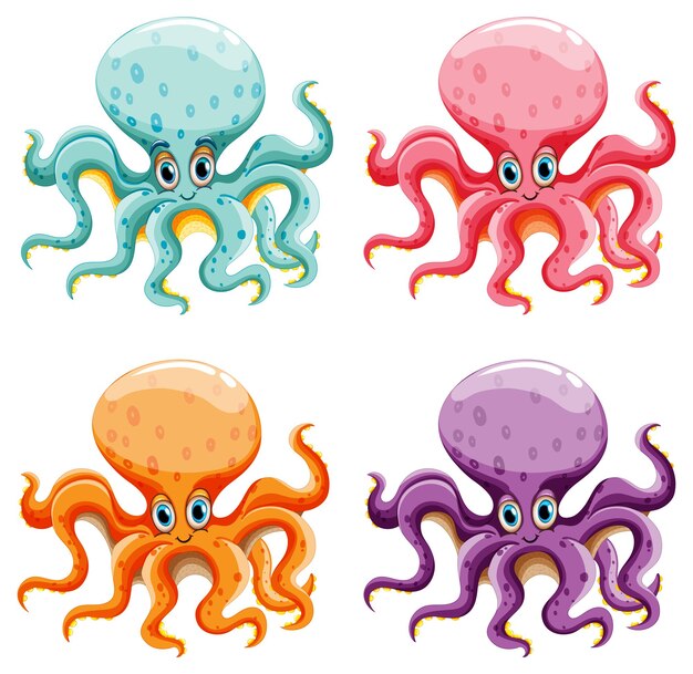 Ilustración colorida de pulpos de dibujos animados