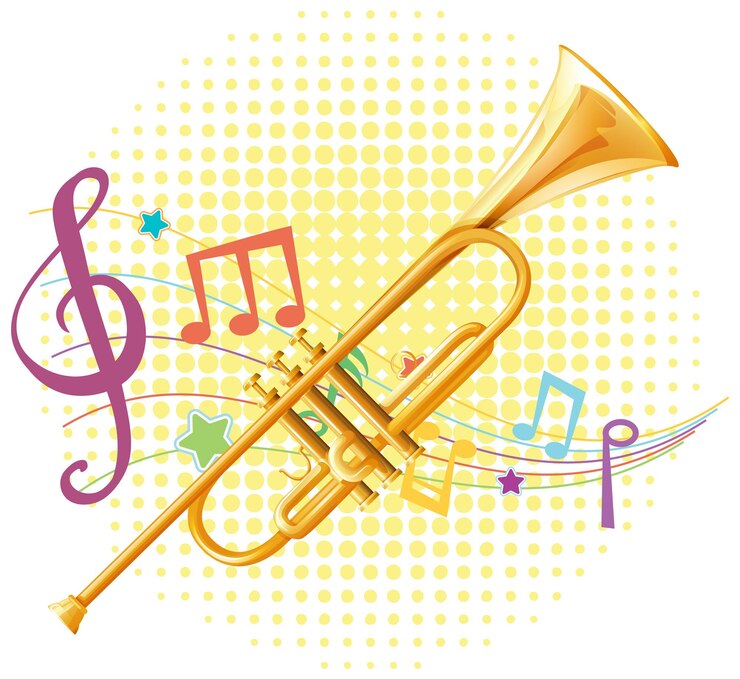 Vector gratuito ilustración colorida de la trompeta y las notas musicales