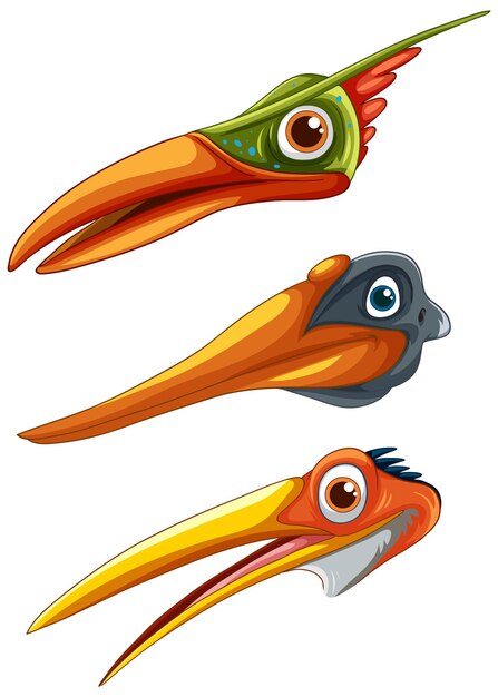 Ilustración de las coloridas cabezas de los dinosaurios