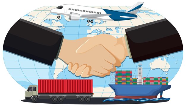 Ilustración del comercio y la cooperación mundiales
