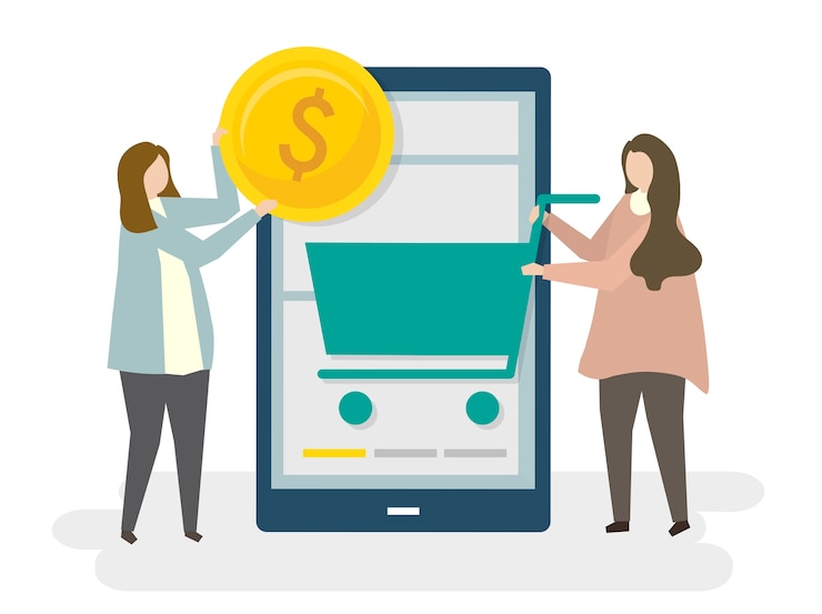 Vector gratuito ilustración del comercio electrónico de compras en línea
