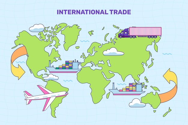 Ilustración de comercio internacional dibujada a mano