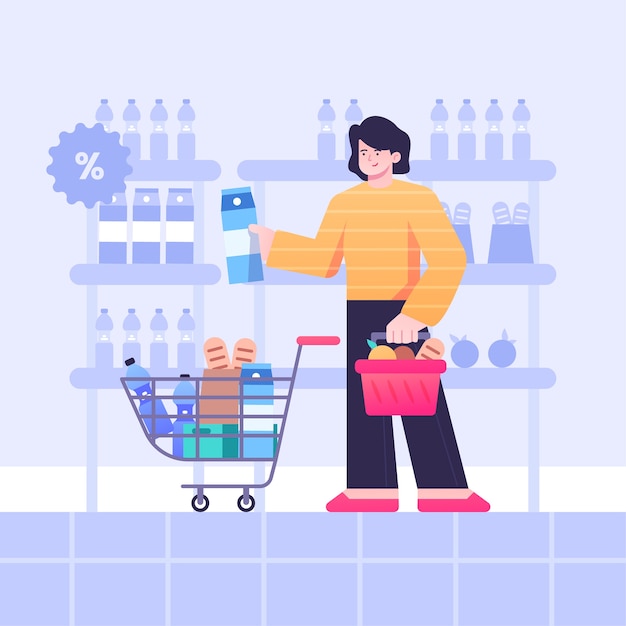 Vector gratuito ilustración de comestibles de compras de ciudadanos