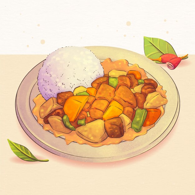 Ilustración de comida china acuarela