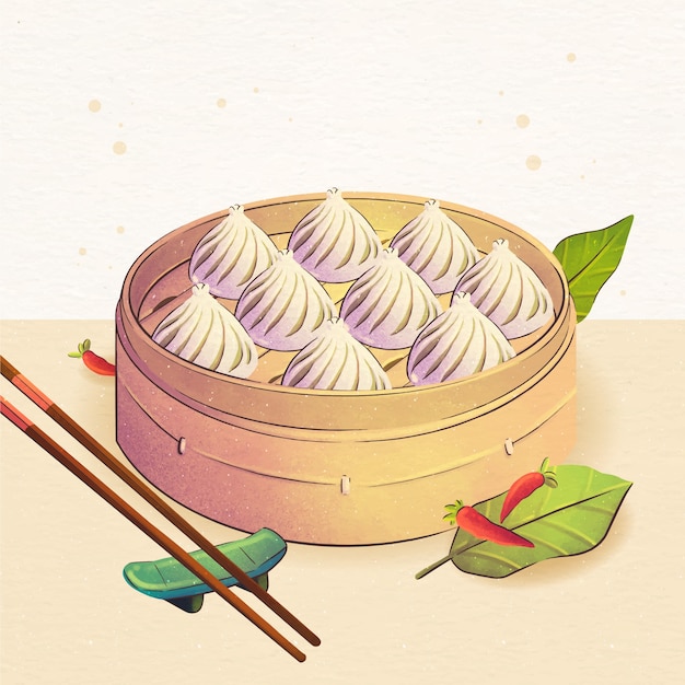 Ilustración de comida china acuarela