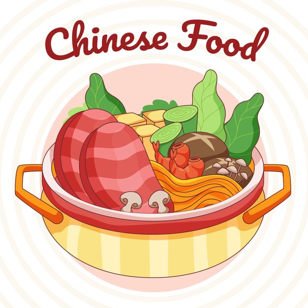 Ilustración de comida china dibujada a mano