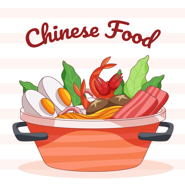 Ilustración de comida china dibujada a mano