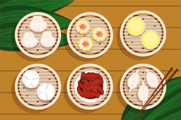 Ilustración de comida china de diseño plano dibujado a mano