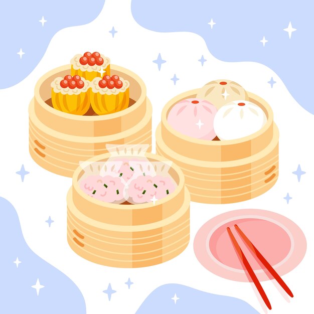 Ilustración de comida china de diseño plano dibujado a mano