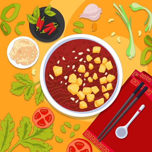 Ilustración de comida china de diseño plano dibujado a mano