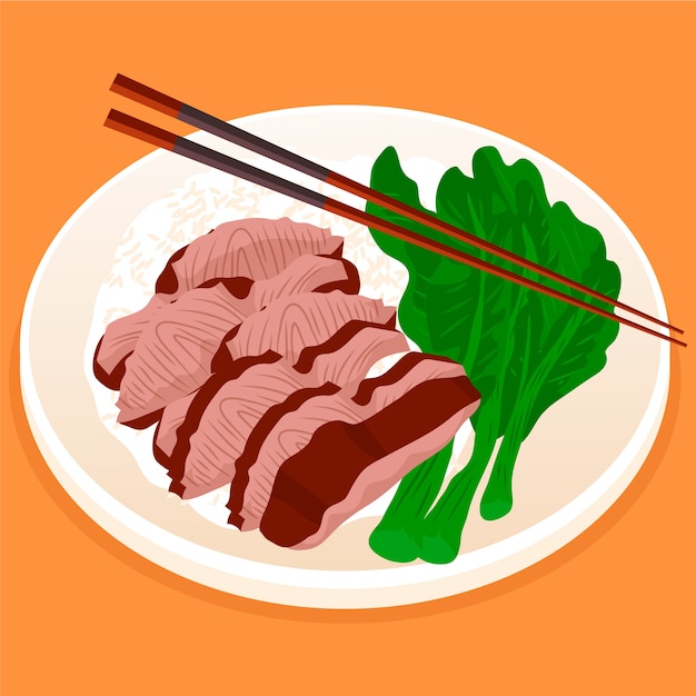 Ilustración de comida china de diseño plano dibujado a mano