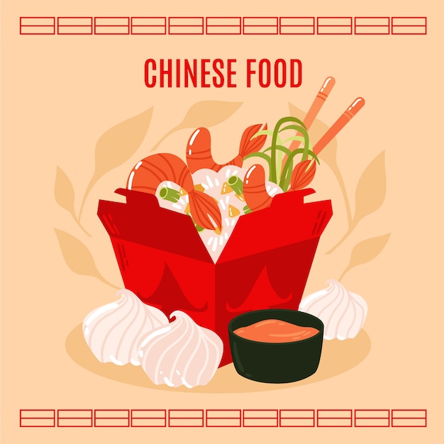 Ilustración de comida china de diseño plano dibujado a mano