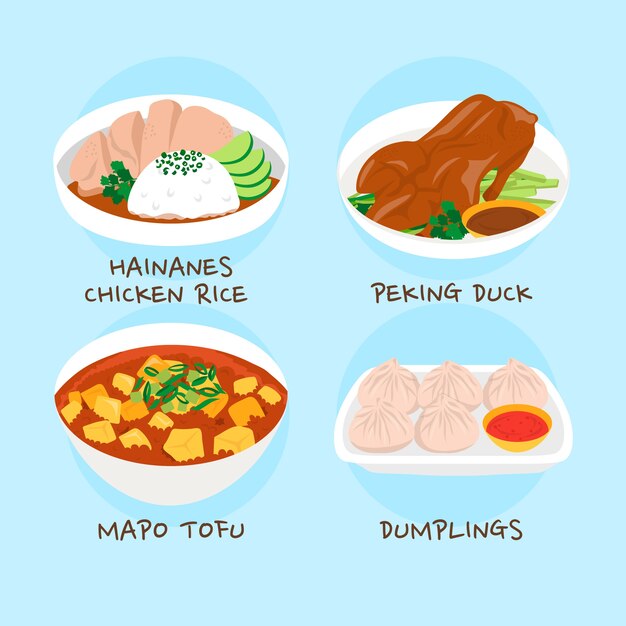 Ilustración de comida china de diseño plano dibujado a mano