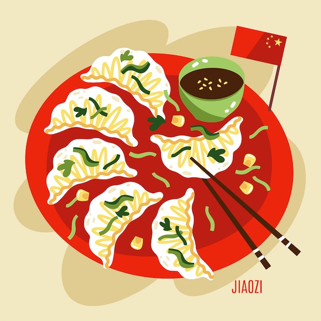 Ilustración de comida china de diseño plano dibujado a mano