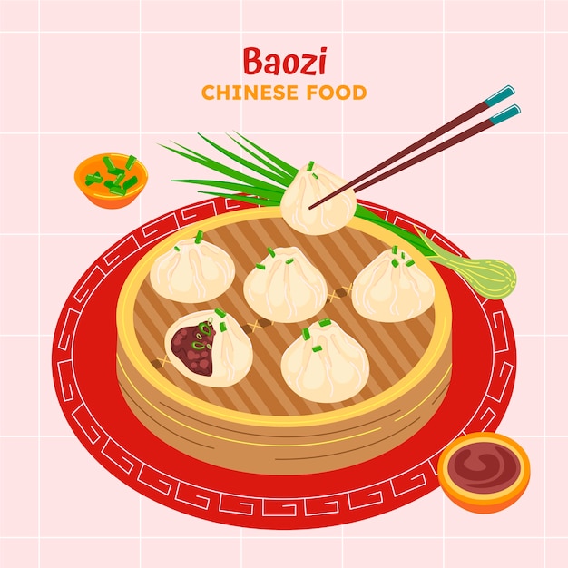 Ilustración de comida china de diseño plano dibujado a mano