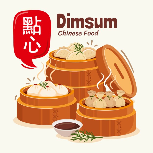 Ilustración de comida china de diseño plano dibujado a mano