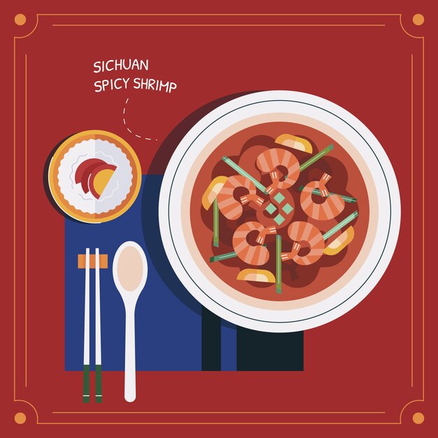 Ilustración de comida china de diseño plano