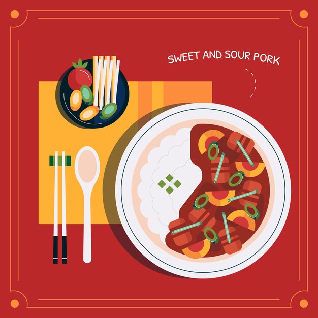 Ilustración de comida china de diseño plano