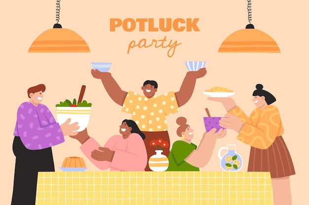 Ilustración de comida compartida dibujada a mano