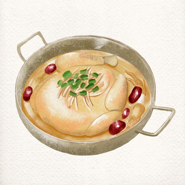 Ilustración de comida coreana en acuarela