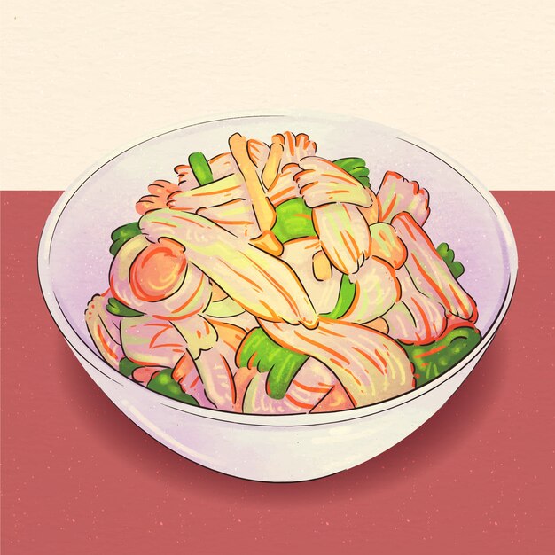 Ilustración de comida coreana acuarela