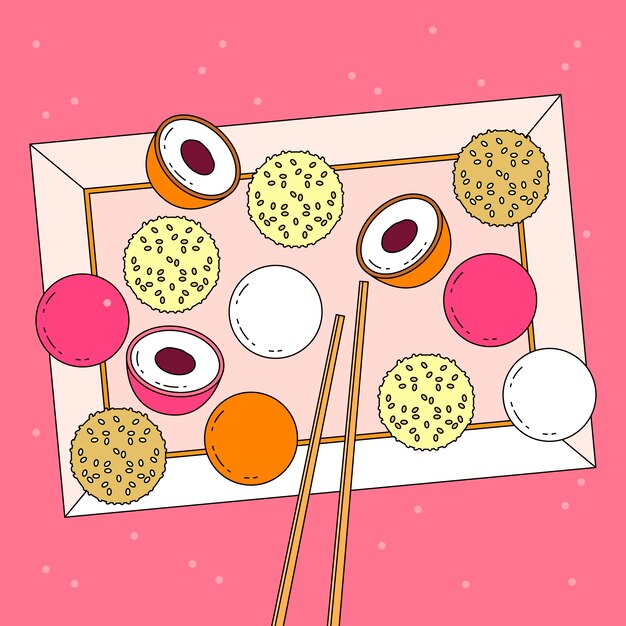 Ilustración de comida coreana dibujada a mano