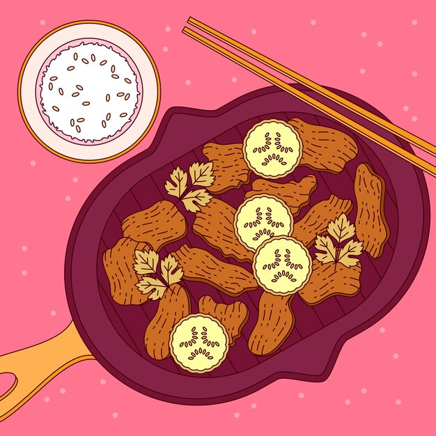 Ilustración de comida coreana dibujada a mano