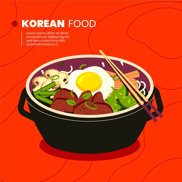 Ilustración de comida coreana dibujada a mano
