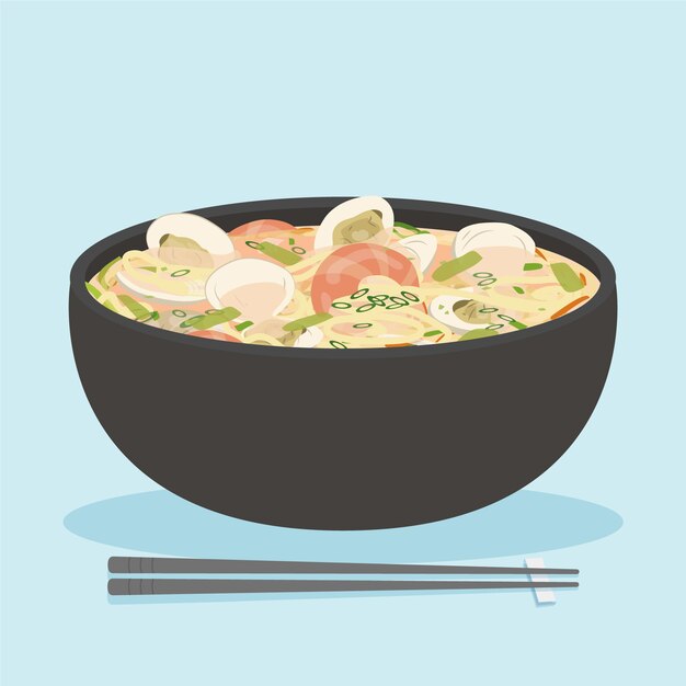 Ilustración de comida coreana de diseño plano dibujado a mano