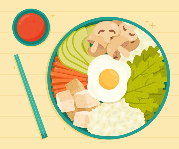 Ilustración de comida coreana de diseño plano dibujado a mano