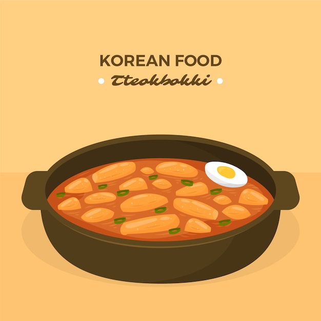 Ilustración de comida coreana de diseño plano dibujado a mano