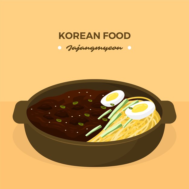 Ilustración de comida coreana de diseño plano dibujado a mano