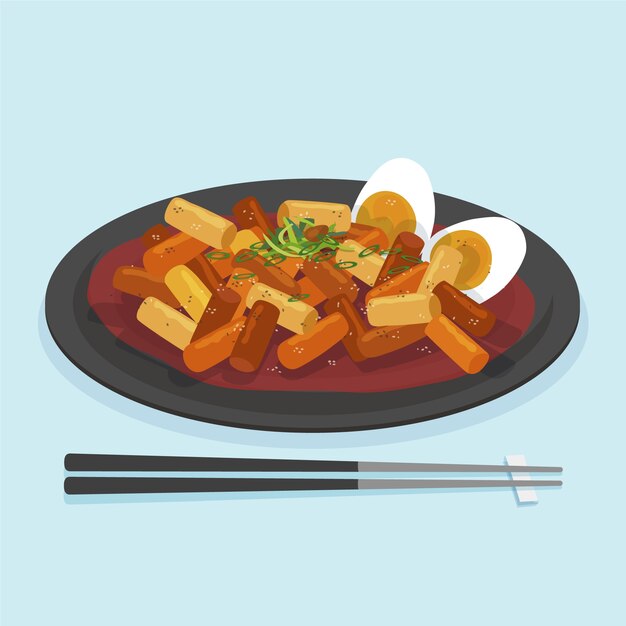Ilustración de comida coreana de diseño plano dibujado a mano