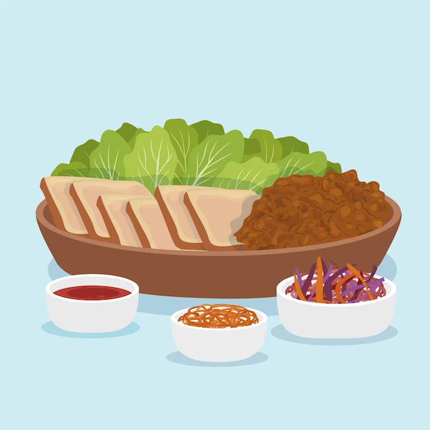 Ilustración de comida coreana de diseño plano dibujado a mano