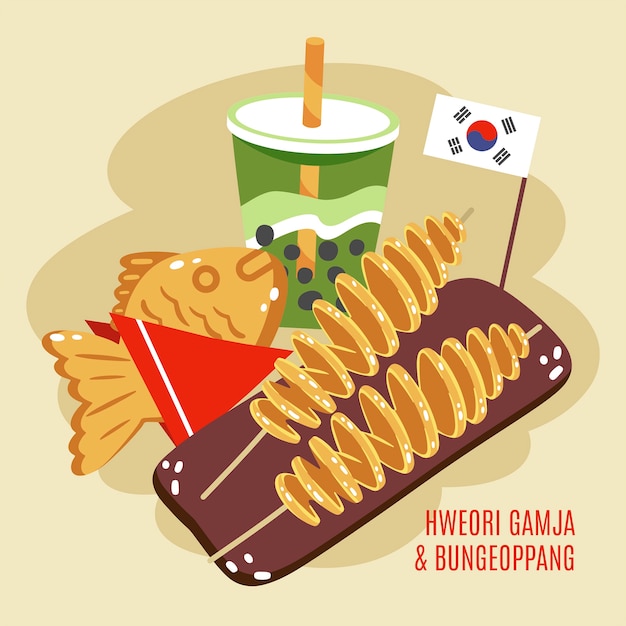 Vector gratuito ilustración de comida coreana de diseño plano dibujado a mano