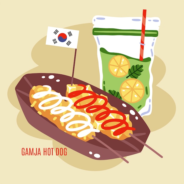 Ilustración de comida coreana de diseño plano dibujado a mano