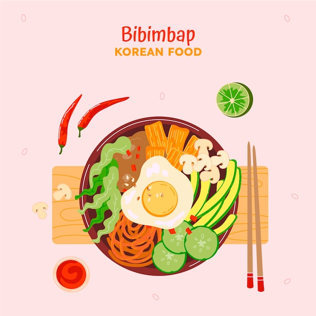 Vector gratuito ilustración de comida coreana de diseño plano dibujado a mano