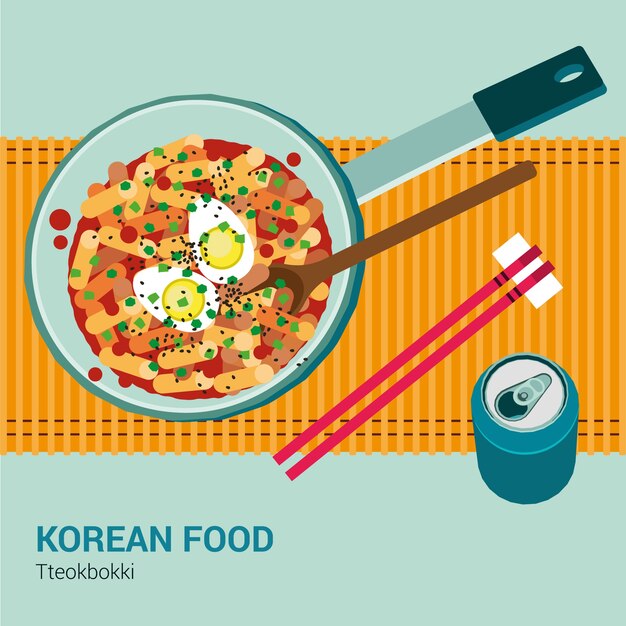 Ilustración de comida coreana de diseño plano