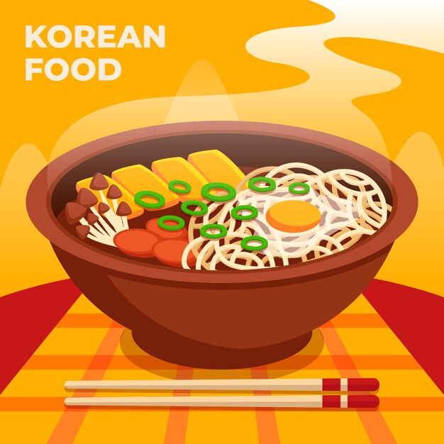 Ilustración de comida coreana de diseño plano