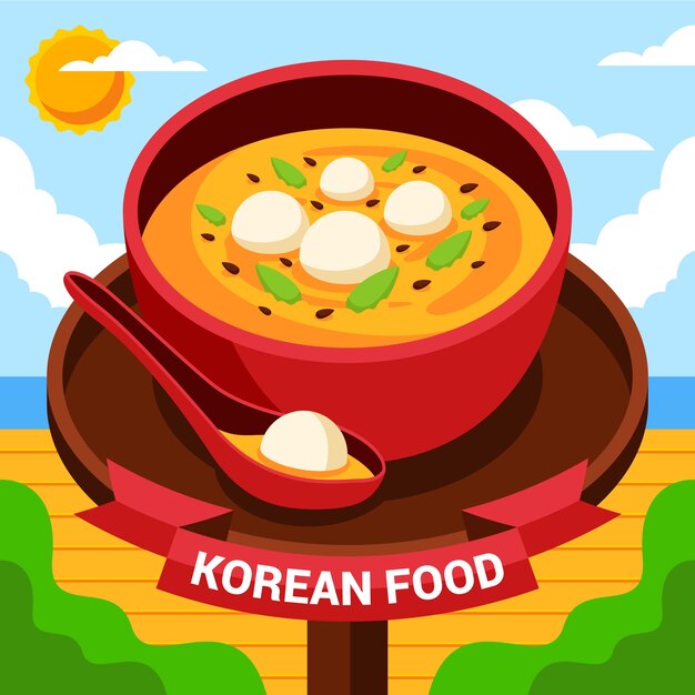 Ilustración de comida coreana de diseño plano