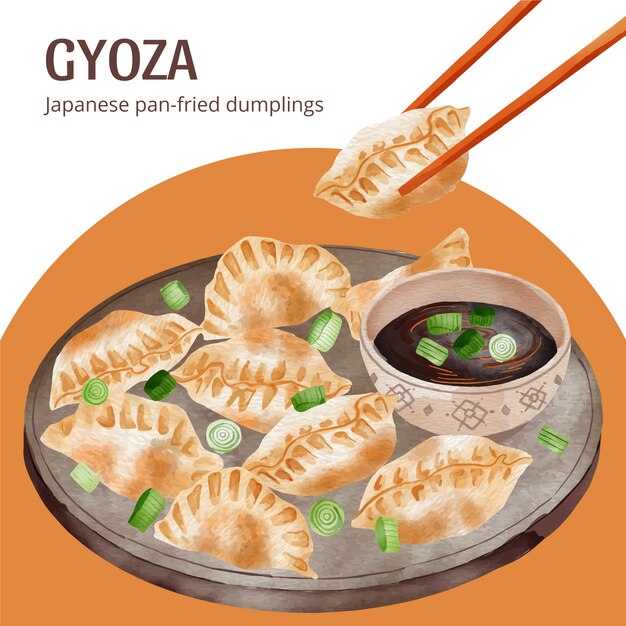 Ilustración de comida japonesa acuarela